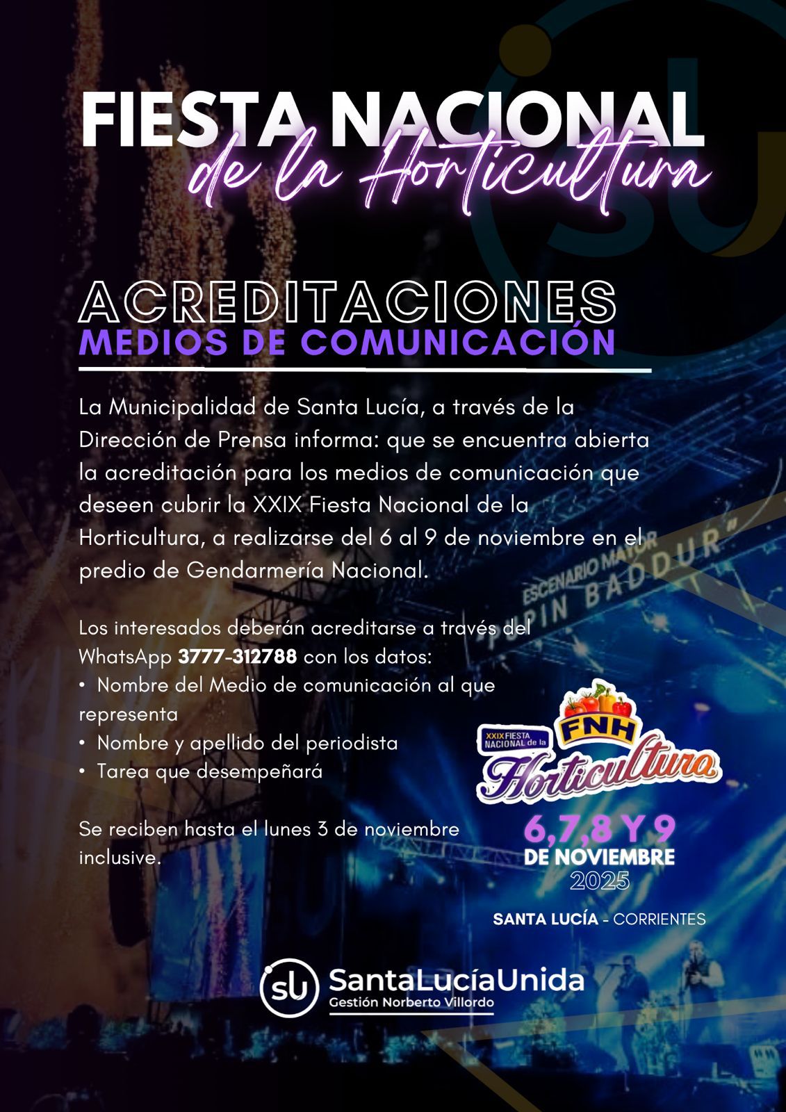 Santa Lucía: Comienza la acreditación para periodistas en la Fiesta Nacional de la Horticultura 2025