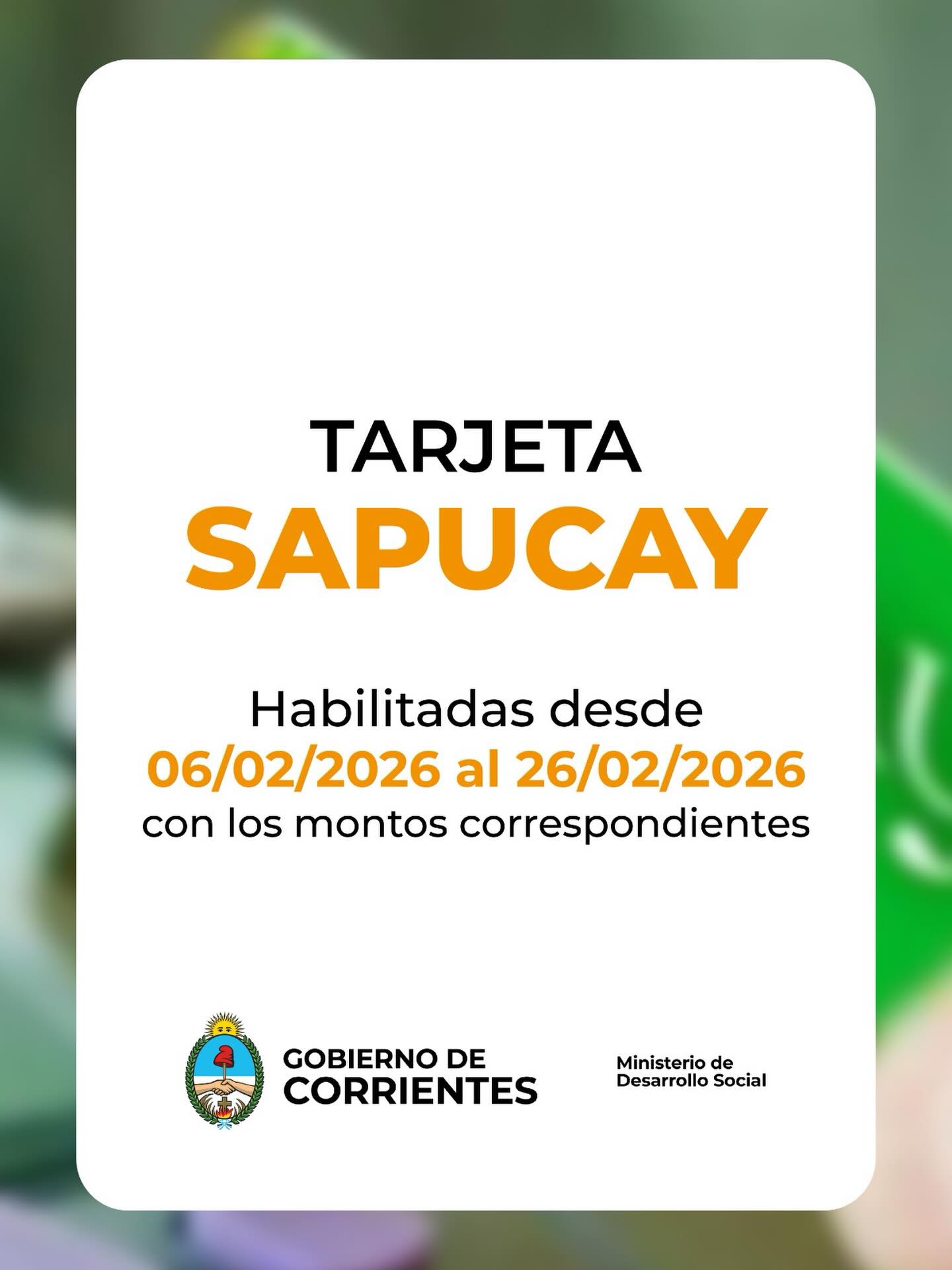  EL GOBIERNO DE CORRIENTES HABILITA LA TARJETA SAPUCAY