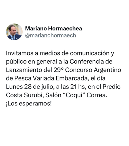 HOY 21HS: LANZAMIENTO DEL CONCURSO DE PESCA VARIADA EMBARCADA DE GOYA