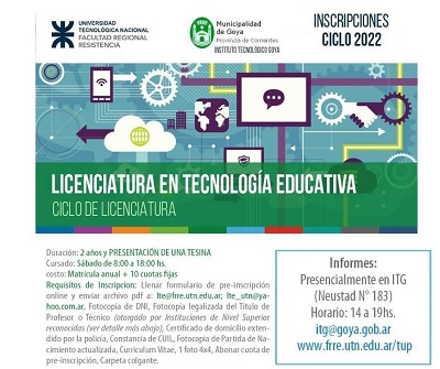 ITG: ABIERTA INSCRIPCIÓN PARA LA LICENCIATURA EN TECNOLOGÍA EDUCATIVA DE LA UTN