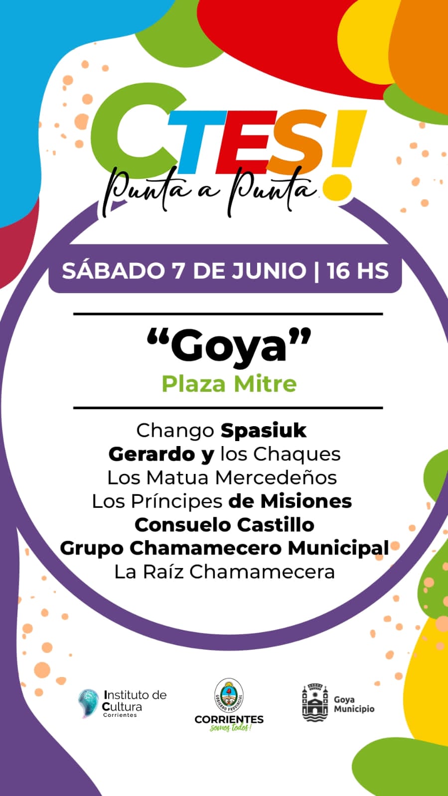 CORRIENTES DE PUNTA A PUNTA EN GOYA: MIRÁ LA GRILLA ARTÍSTICA