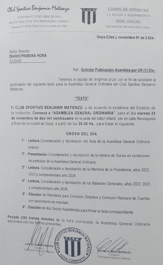 DOMINGO 3 DE NOVIEMBRE DE 2024 Dia 5 asamblea matienzo