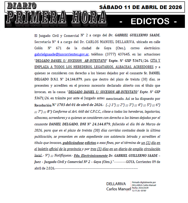 EDICTO DE DEPIAGGIO DIA 1