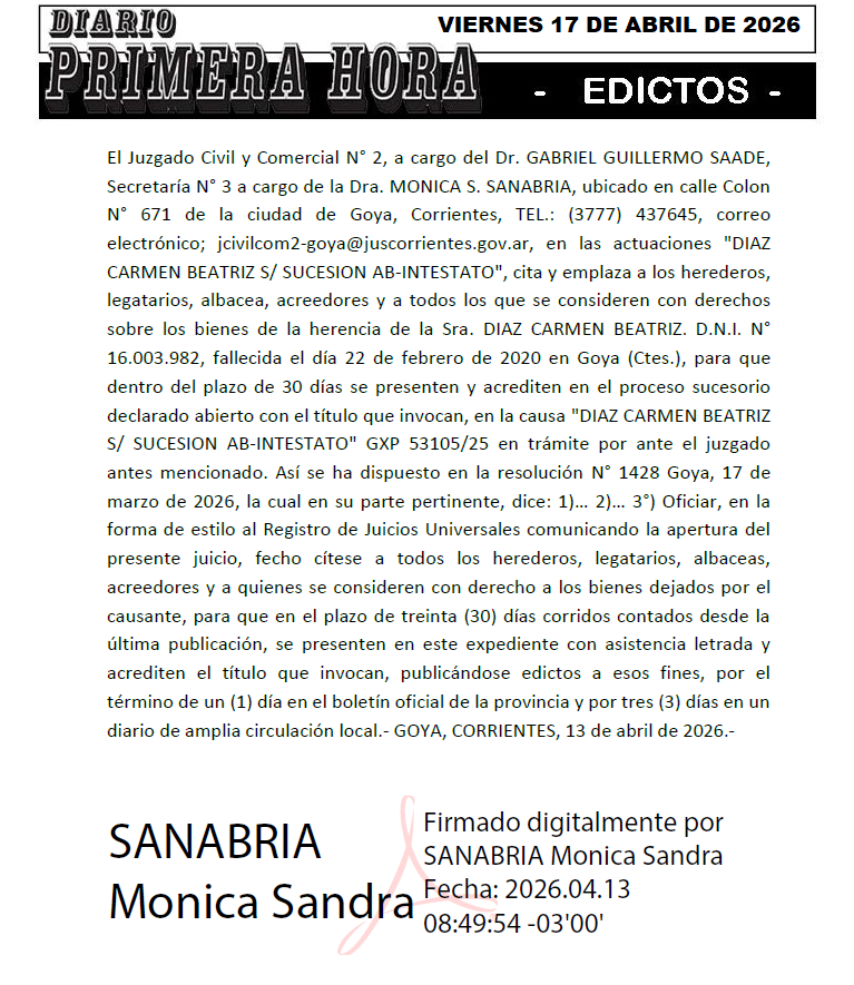 EDICTO DE LUCERO DIA 1