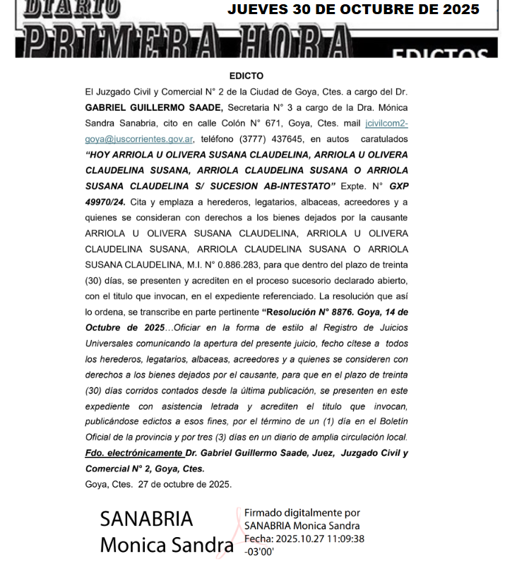 EDICTO VERO SANCHEZ DIA 1