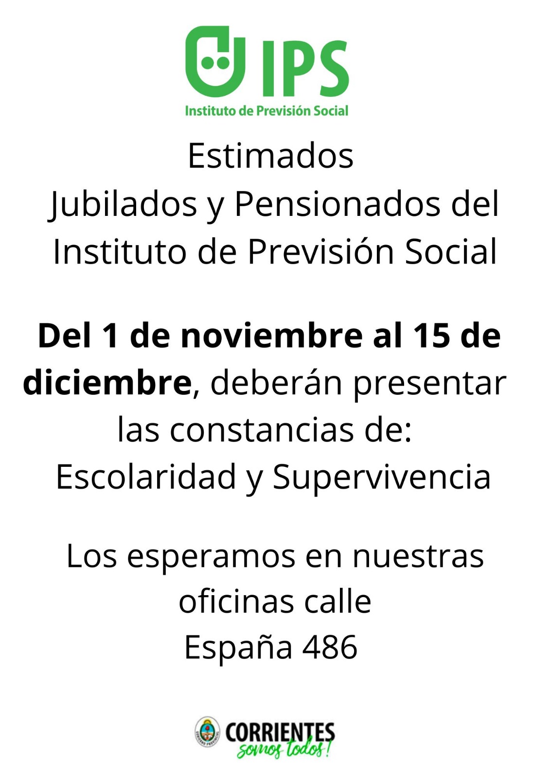 EL IPS GOYA INFORMA SOBRE PLAZO PARA PRESENTAR DOCUMENTACIÓN DE BENEFICIARIOS