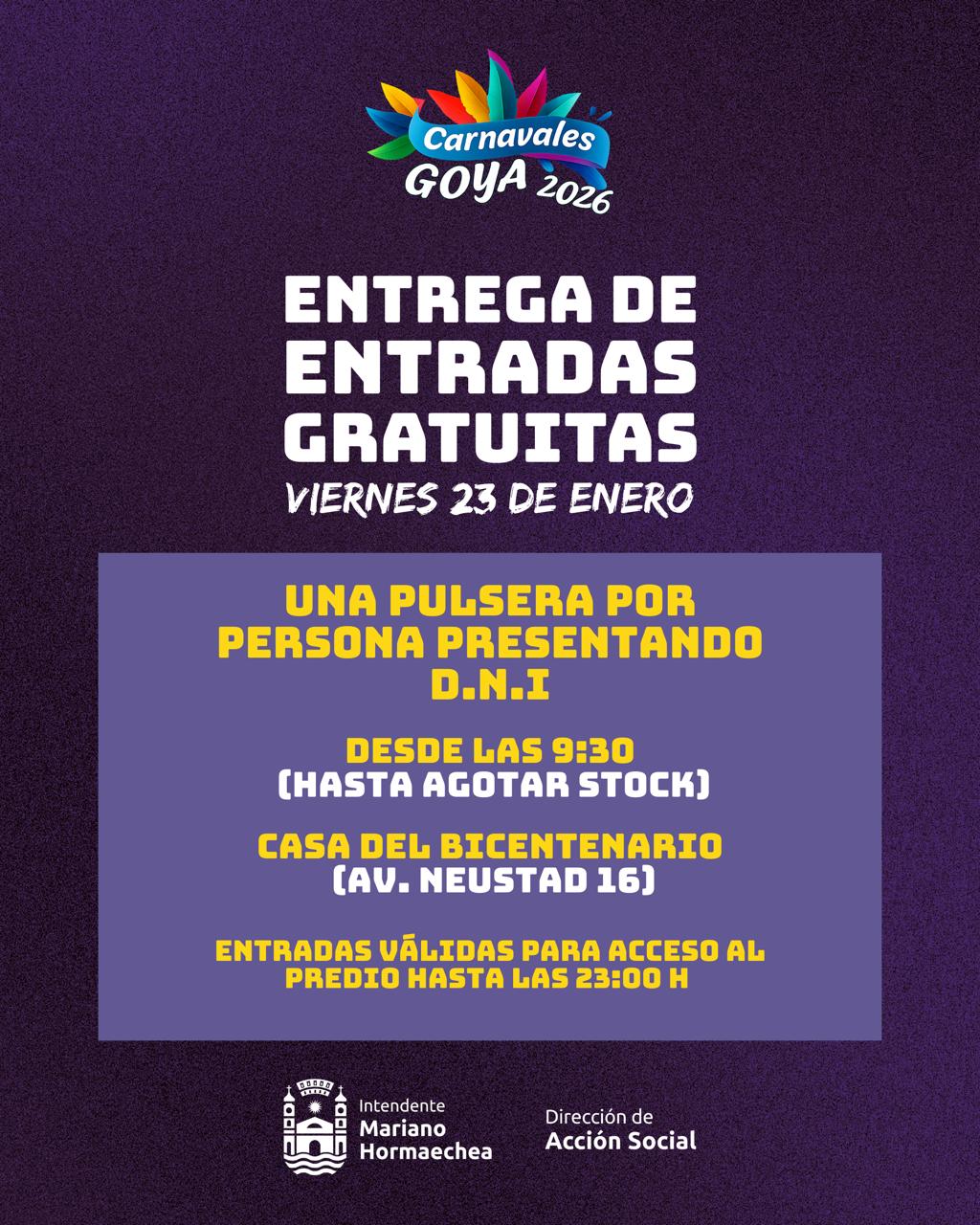 ENTREGA DE PULSERAS GRATUITAS PARA LA PRIMERA NOCHE DE CARNAVALES 2026