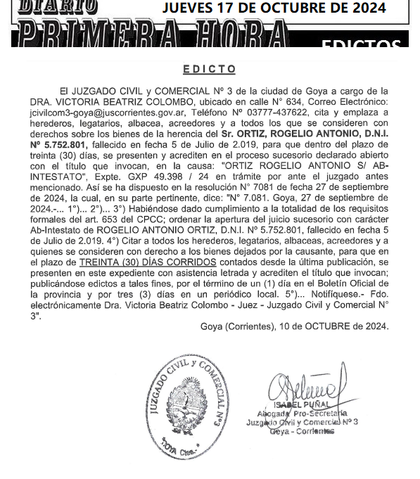 JUEVES 17 DE OCTUBRE DE 2024 Dia 1 dure