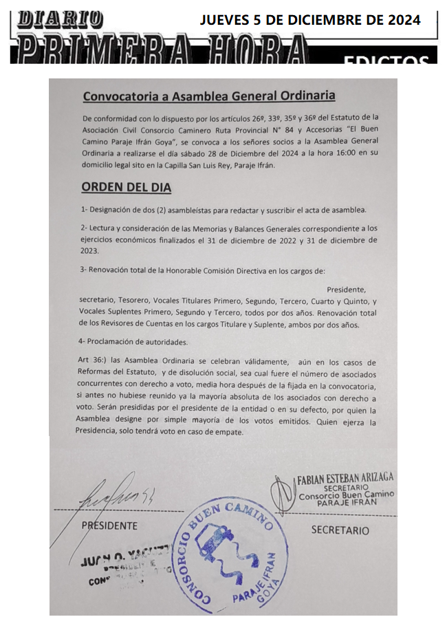 JUEVES 5 DE DICIEMBRE DE 2024 DIA 1 CONVOCATORIA BUEN CAMINO