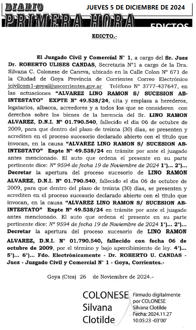 JUEVES 5 DE DICIEMBRE DE 2024 DIA 2 CARDOZO 1