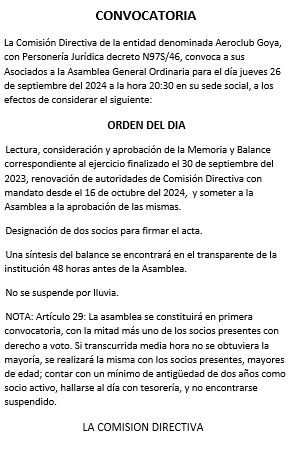 LUNES 16 DE SEPTIEMBRE DE 2024 Dia 1 AEROCLUB