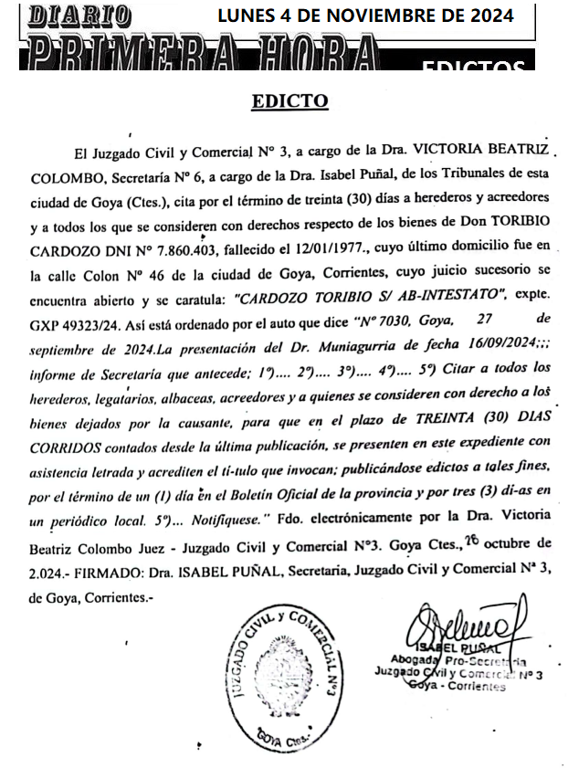 LUNES 4 DE NOVIEMBRE DE 2024 Dia 1 ANDRES MUNIAGURRIA