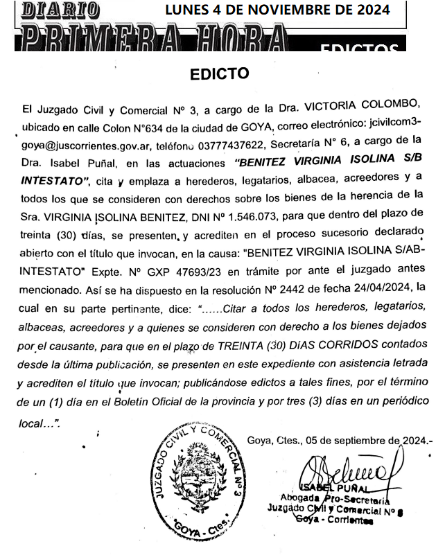 LUNES 4 DE NOVIEMBRE DE 2024 Dia 1 CAROLINA ZABALA
