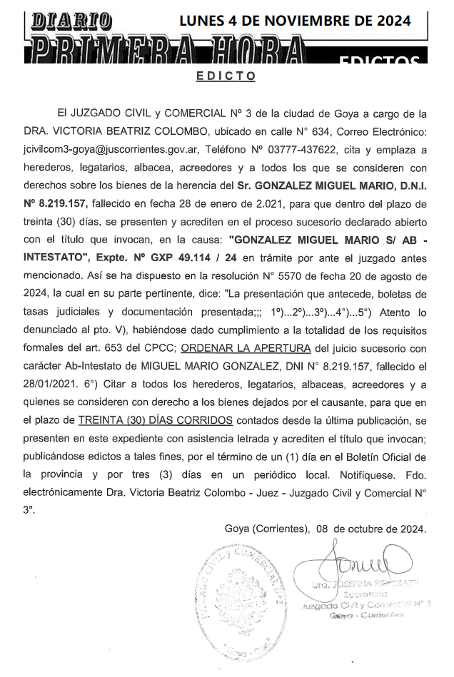 LUNES 4 DE NOVIEMBRE DE 2024 Dia 1 DURE