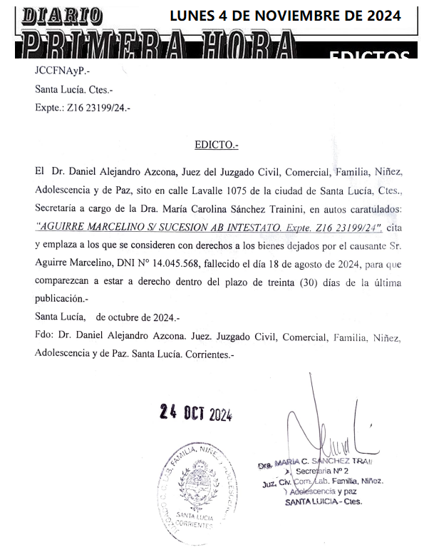 LUNES 4 DE NOVIEMBRE DE 2024 UN SOLO DIA Dia 1 CAROLINA FERNANDEZ