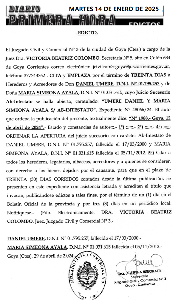 MARTES 14 DE ENERO DE 2025 DIA 1 UMERE