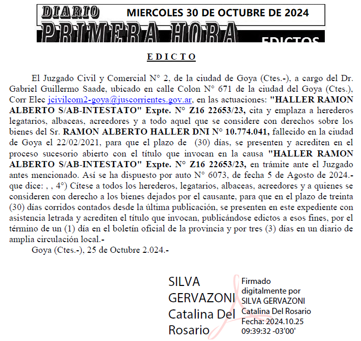 MIERCOLES 30 DE OCTUBRE DE 2024 Dia 1 julio ricardo maidana