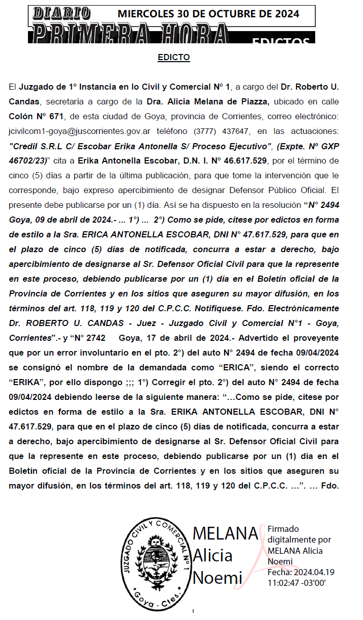 MIERCOLES 30 DE OCTUBRE DE 2024 Dia 3 florencia espinoza