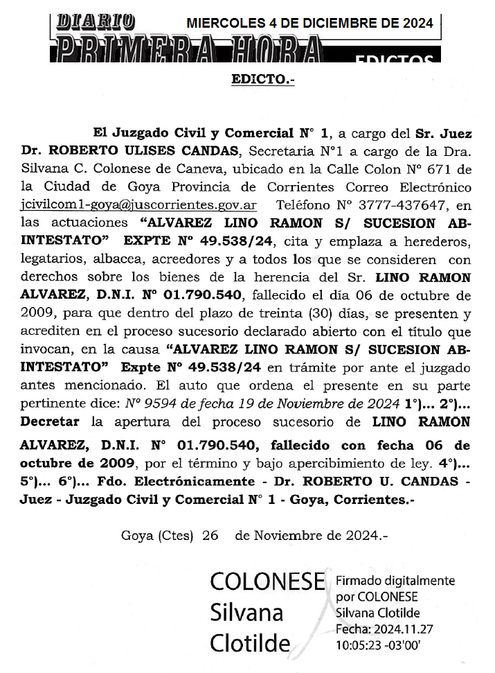 MIERCOLES 4 DE DICIEMBRE DE 2024 DIA 1 CARDOZO