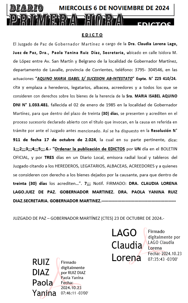 MIERCOLES 6 DE NOVIEMBRE DE 2024 DIA 1 BLANCA BRITO