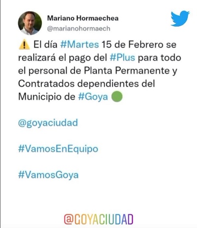 MUNICIPALIDAD PAGA PLUS EL MARTES 15