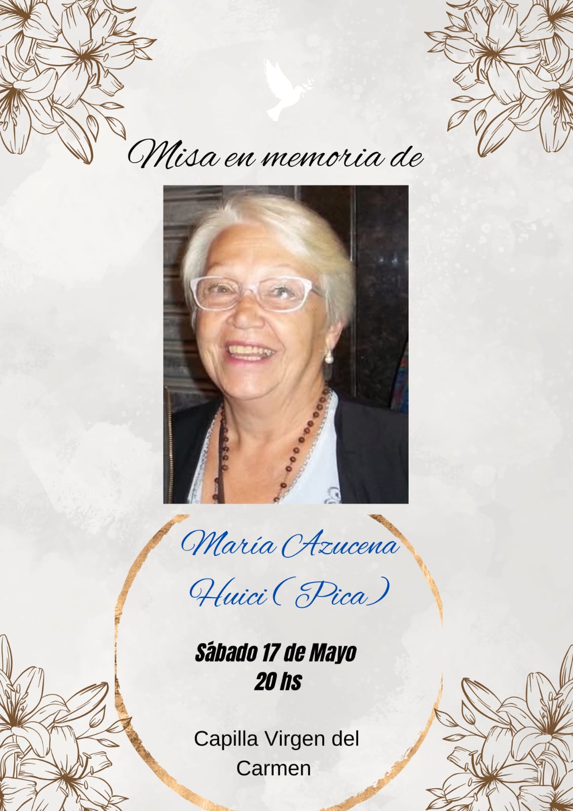 CELEBRARAN MISA PARA DESPEDIR A "PICA" HUICI