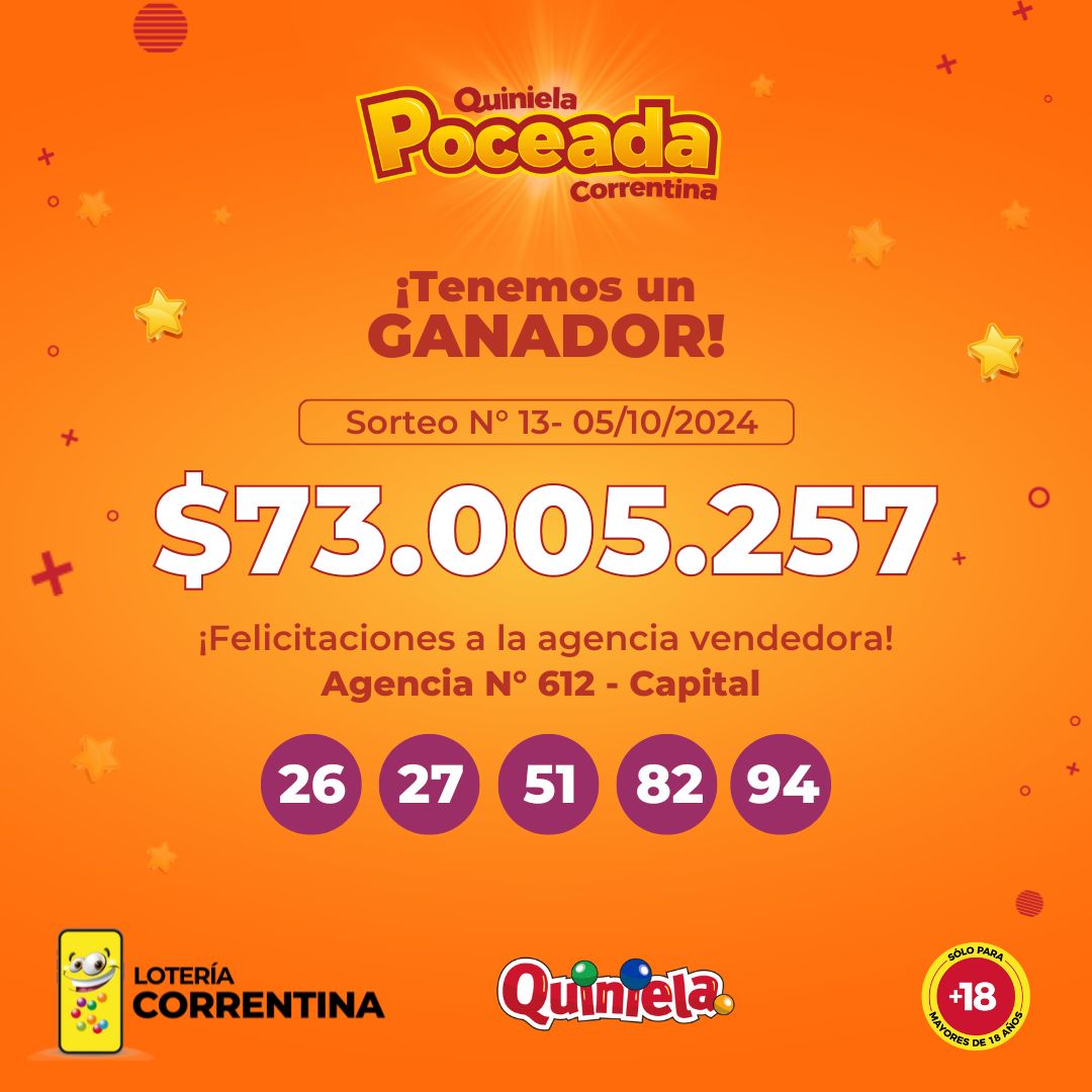 Un correntino ganó 73 millones de pesos en la Quiniela Poceada