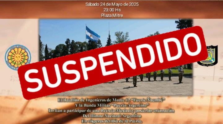SE SUSPENDE LA RETRETA MUSICAL Y ENTONACIÓN DEL HIMNO NACIONAL ARGENTINO