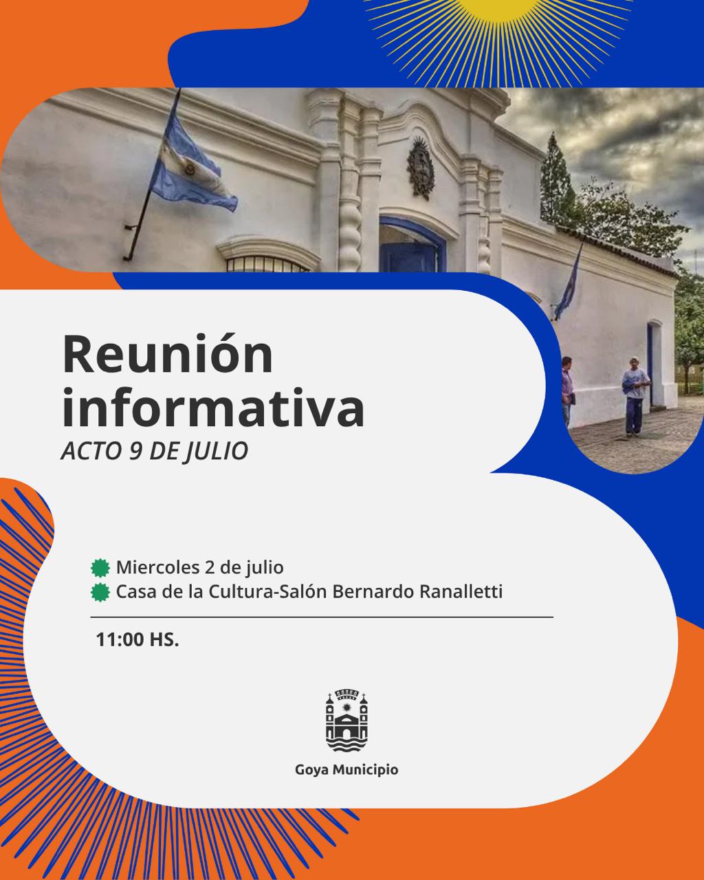 ESTE MIÉRCOLES: REUNIÓN INFORMATIVA POR EL ACTO DEL 9 DE JULIO EN LA CASA DE LA CULTURA