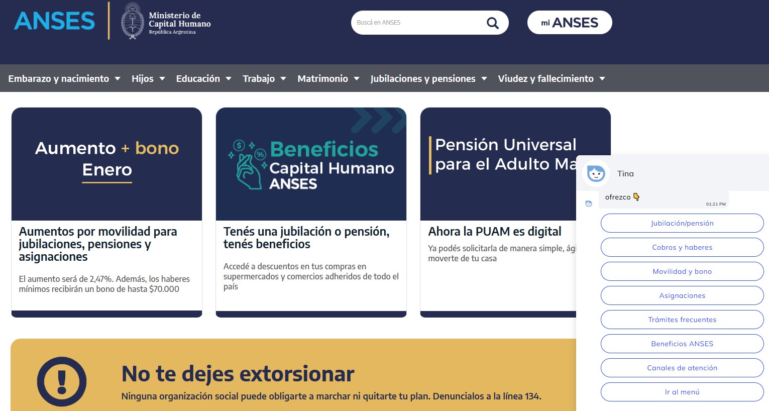 AHORA LA WEB DE ANSES TIENE ASISTENTE VIRTUAL DE CONSULTAS