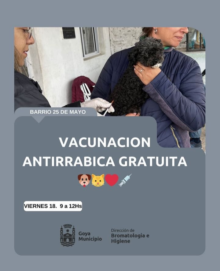 VACUNACIÓN ANTIRRÁBICA GRATUITA EN EL BARRIO 25 DE MAYO ESTE VIERNES