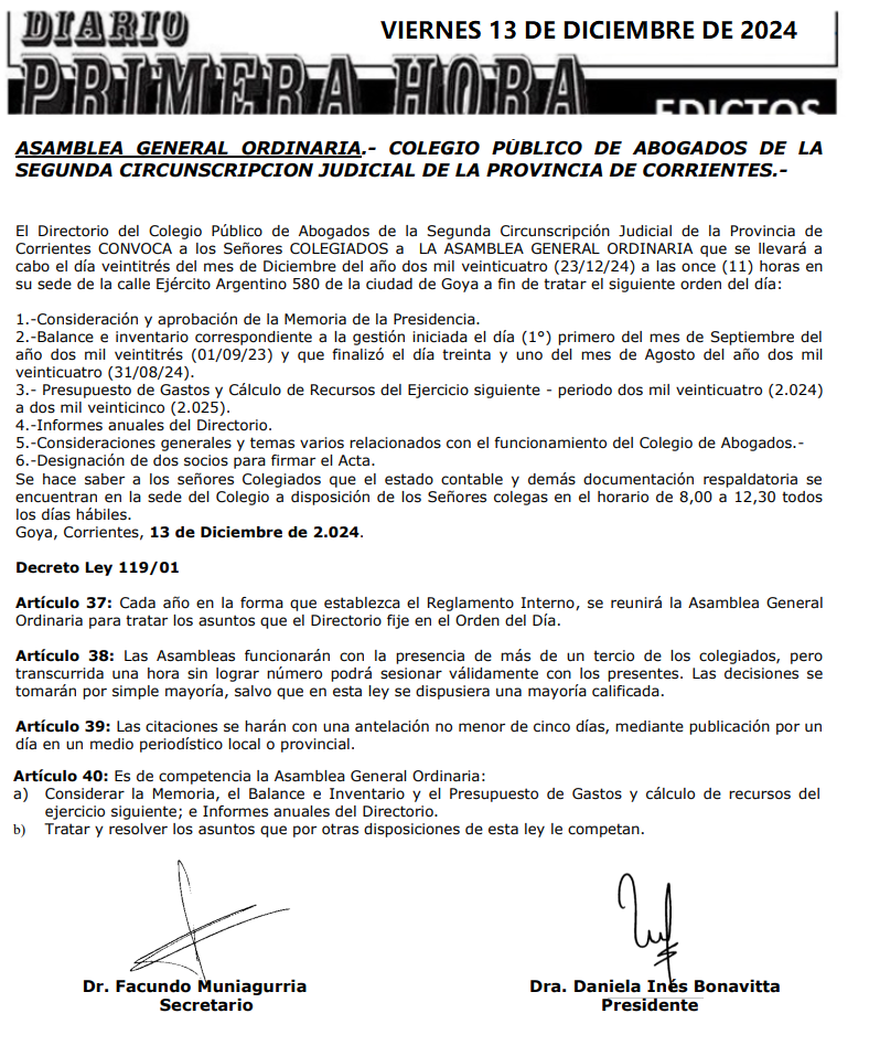 VIERNES 13 DE DICIEMBRE DE 2024 DIA 1 COLEGIO DE ABOGADO