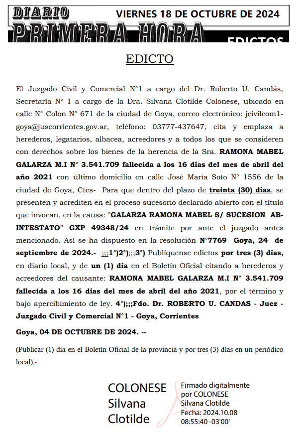 VIERNES 18 DE OCTUBRE DE 2024 Dia 2 galarza ramona