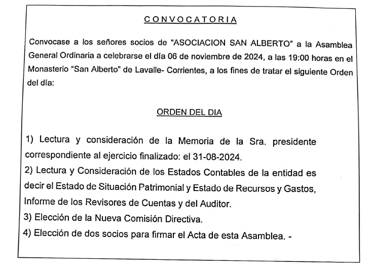VIERNES 18 DE OCTUBRE DE 2024 convocatoria asociacion san alberto
