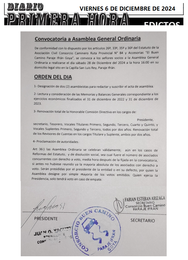 VIERNES 6 DE DICIEMBRE DE 2024 DIA 2 CONVOCATORIA PARAJE IFRAN