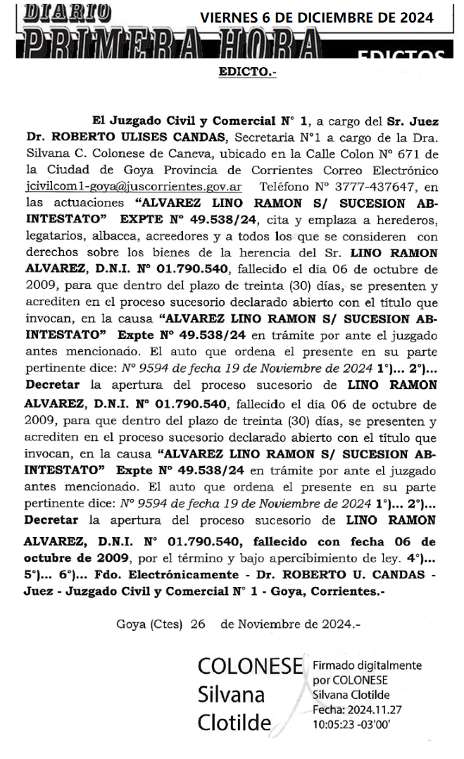 VIERNES 6 DE DICIEMBRE DE 2024 DIA 3 CARDOZO