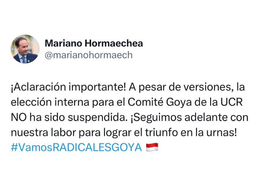 COMUNICADO DEL INTENDENTE HORMAECHEA: ELECCIONES DEL PARTIDO RADICAL