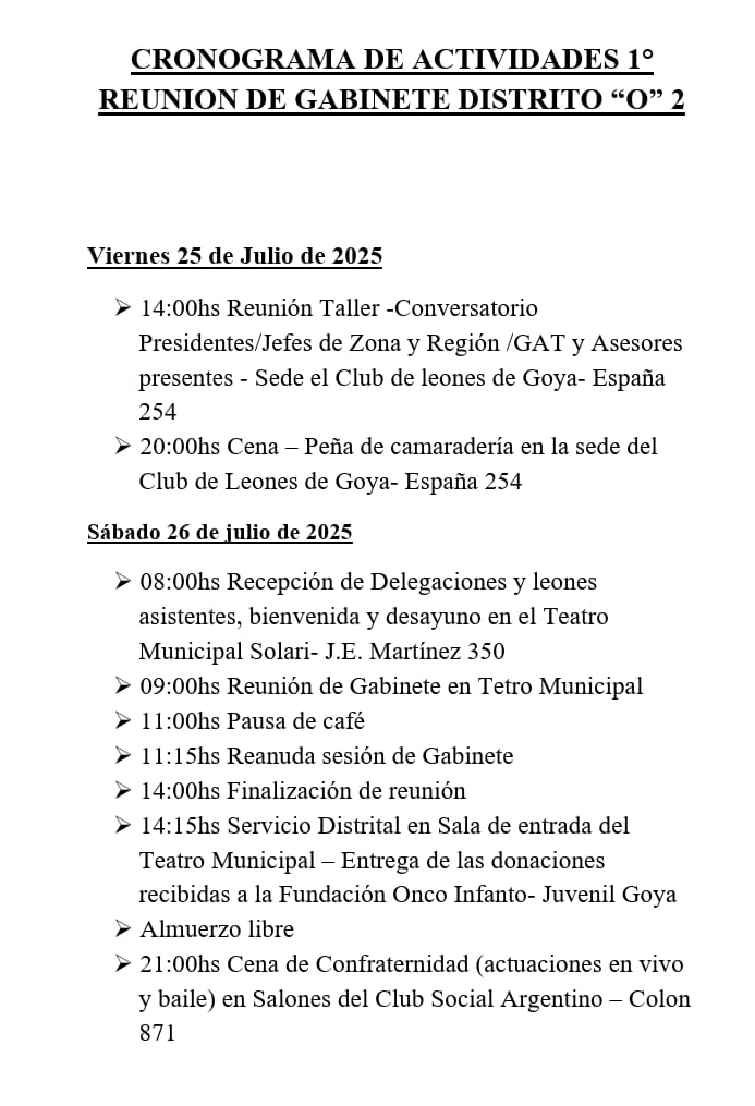 CLUB DE LEONES GOYA PROGRAMA DE ACTIVIDADES