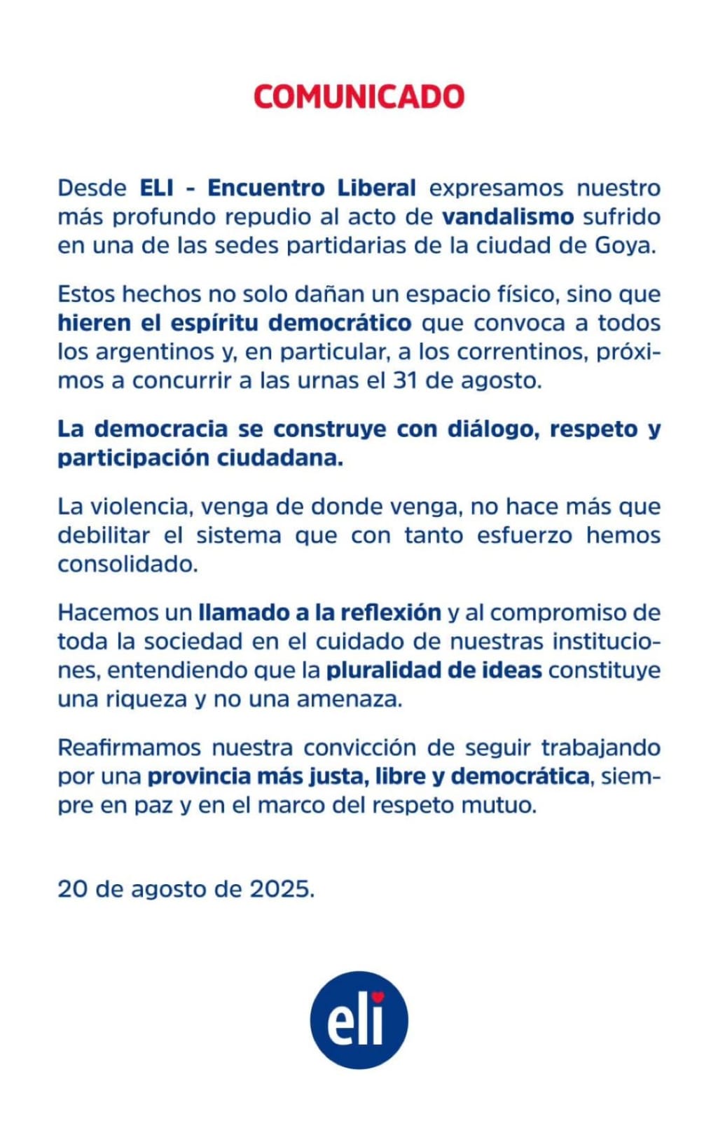 VANDALIZARON UNA SEDE DEL PARTIDO ELI EN EL BARRIO ESPERANZA DE GOYA