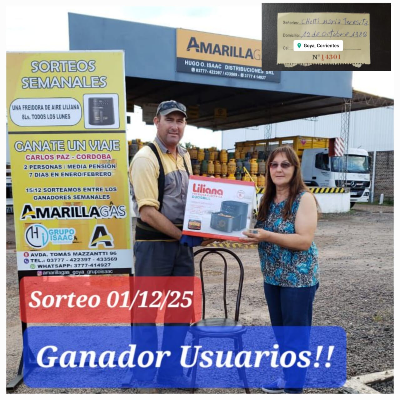 SORTEO SEMANAL DE AMARILLA GAS: NUEVA USUARIA GANADORA