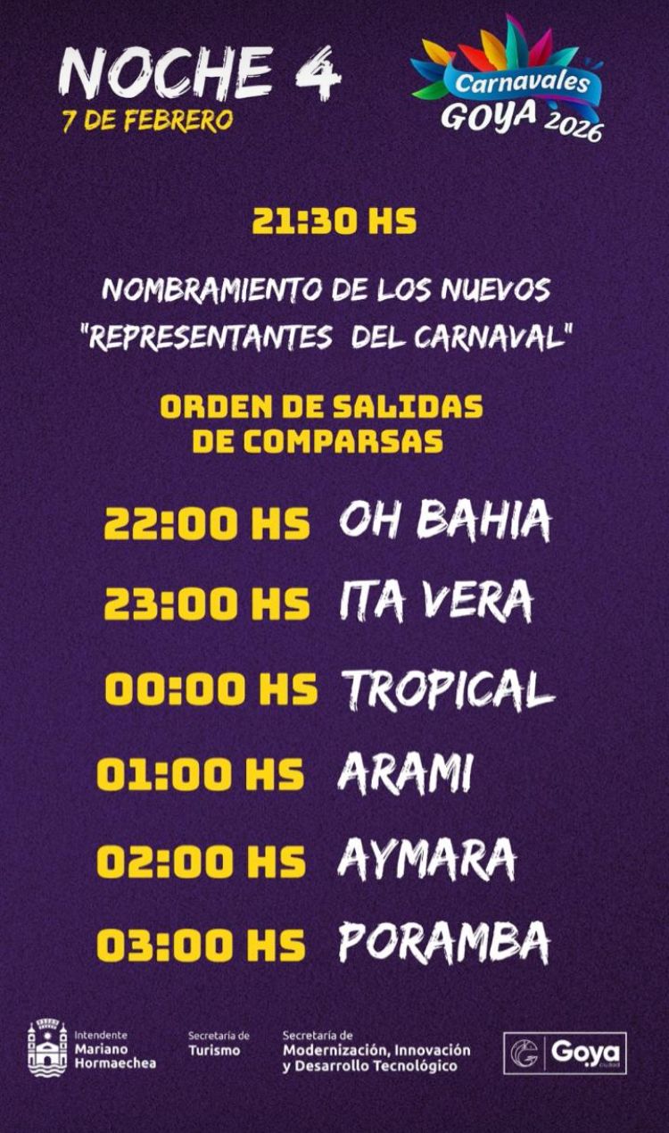 ÚLTIMA NOCHE DE CIERRE Y PREMIACIÓN DE LOS CARNAVALES GOYANOS: CRONOGRAMA