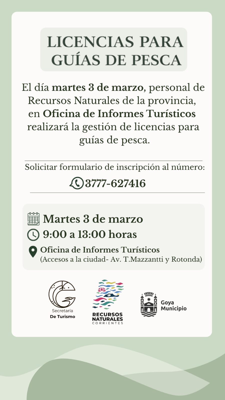 TURISMO DE GOYA: HABILITACIÓN DE LICENCIAS PARA GUÍAS DE PESCA