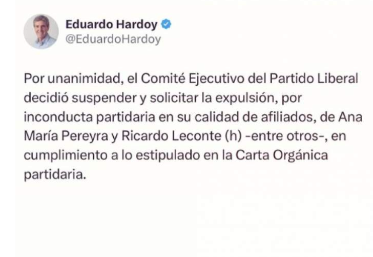 PIDIERON LA EXPULSIÓN DEL PL DE ANY PEREYRA Y CAÍTO LECONTE