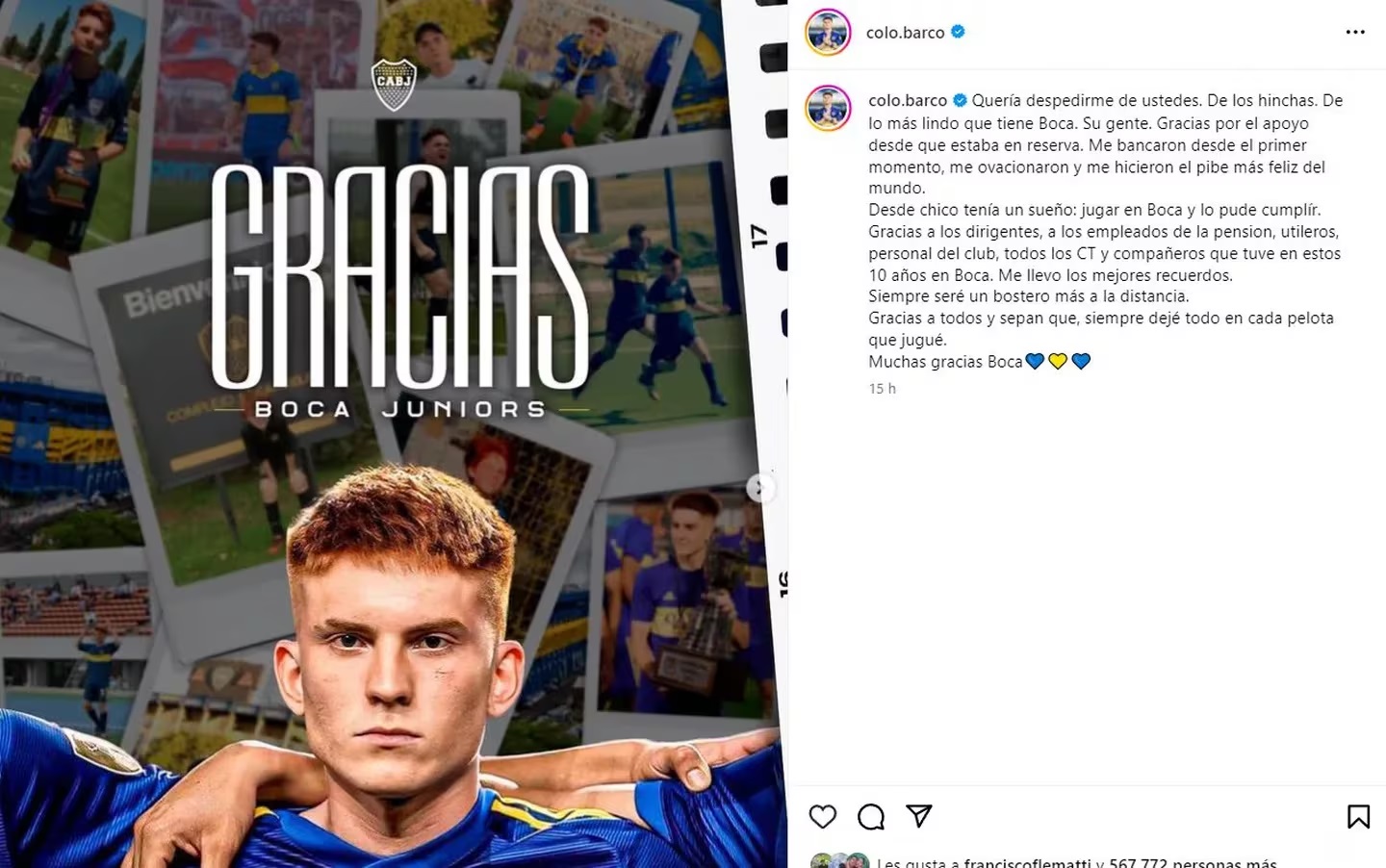 El fuerte mensaje de Valentín Barco contra Riquelme tras su salida de Boca: “Quería despedirme de los hinchas”