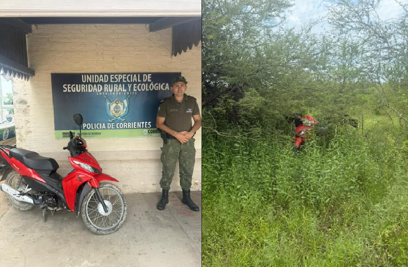 RÁPIDO ACCIONAR DEL PRIAR GOYA: RECUPERAN UNA MOTOCICLETA ROBADA QUE ESTABA OCULTA EN UN CAMPO