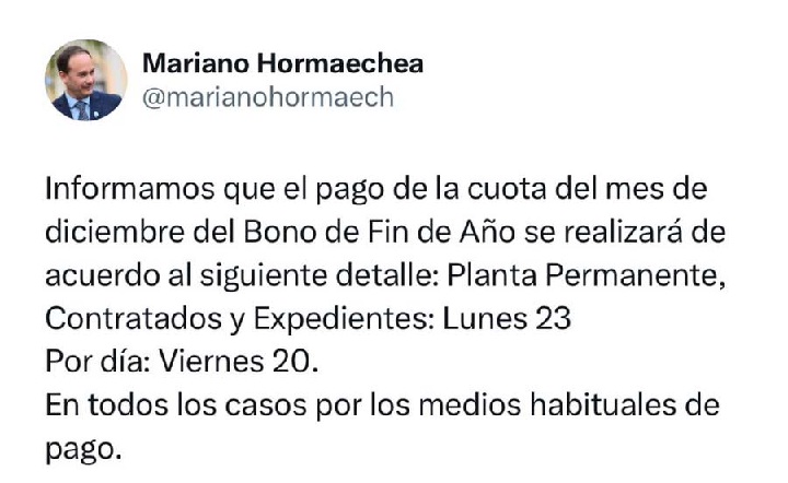 Pago del Bono de fin de año a empleados municipales.