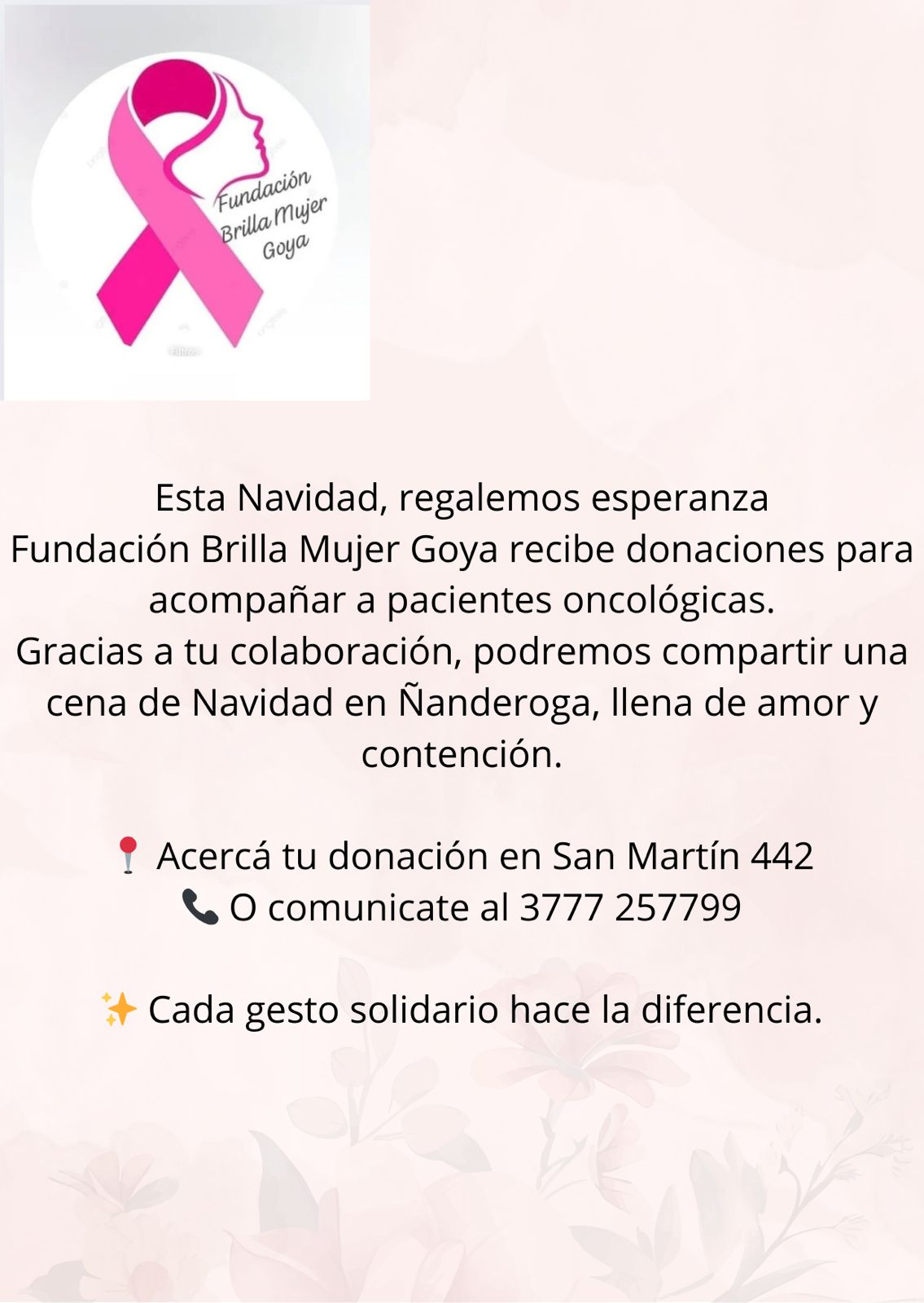 FUNDACIÓN “BRILLA MUJER” DE GOYA INVITA A PASAR LA NOCHE BUENA EN HOGAR ÑANDEROGA  