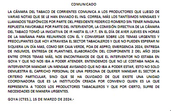 LA CÁMARA DEL TABACO DE CORRIENTES: INACCIÓN E INDIFERENCIA DEL INTERVENTOR FRENTE A LA CRISIS DEL SECTOR