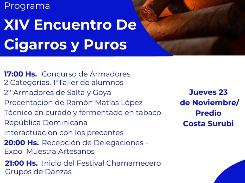 EL 14º ENCUENTRO DE CIGARROS Y PUROS OFRECERÁ CAPACITACIONES, DEGUSTACIONES,  ELECCIÓN DE REINA, MÚSICA Y OTROS EVENTOS