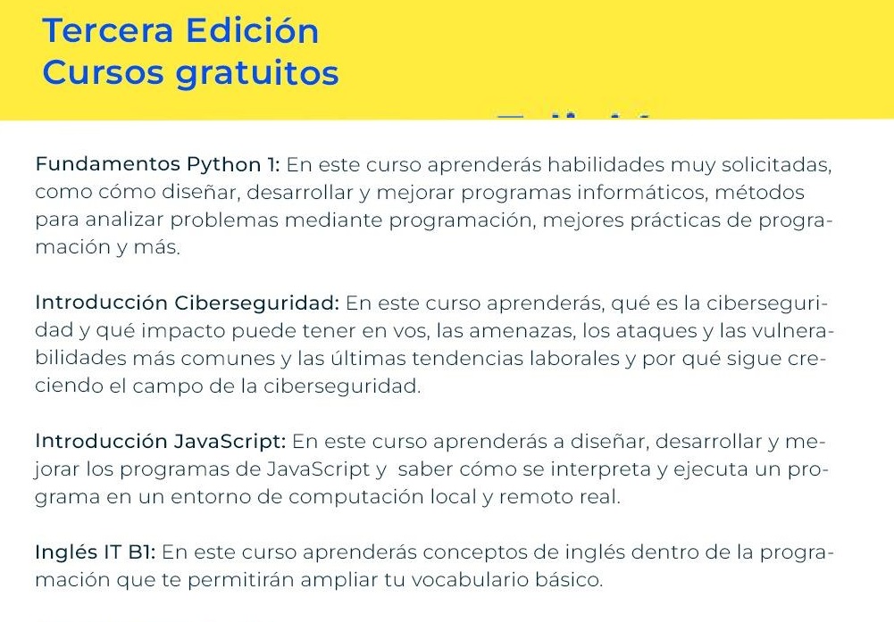 ABIERTA LA INSCRIPCIÓN A LA TERCERA EDICIÓN DE CURSOS DE PROGRAMACIÓN, CIBERSEGURIDAD E INGLÉS